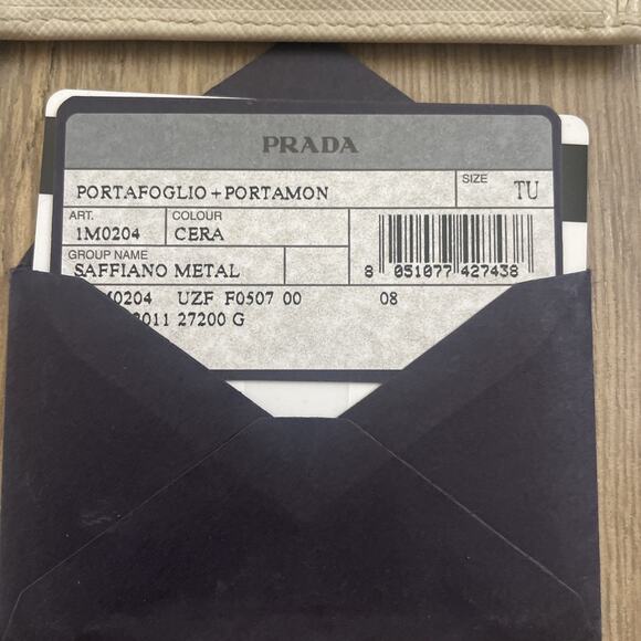 PRADA SAFFIANO METAL CERA 1M0204 Vertical Card Holder Ivory Gold Hardware GUC - Picture 7 of 11